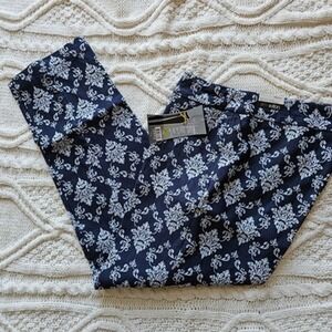 New Slim-Sation Multiples Women Pull On Tummy Control Ankle Pants Denim Floral 6